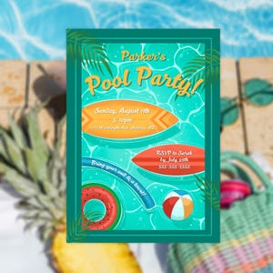 Bearbeitbare Pool Party Canva Einladung Vorlage | Bearbeitbar & anpassbar Digitale Einladung | Summer Pool Party einladen | Sofort Download