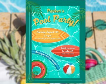 Editable Pool Party Canva Invitation Template | Editable & Customizable Digital Invite | Summer Pool Party Invite | Instant Download