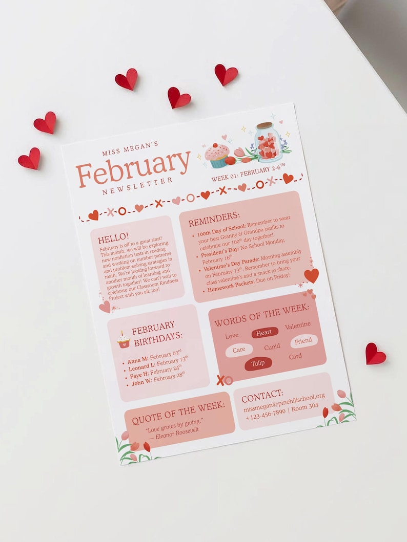 Classroom February Monthly Newsletter Canva Template | Editable Teacher ...