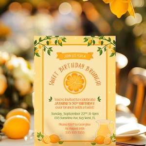 Lemon Canva Invitation Template | Citrus Birthday Brunch or Bachelorette Invite | Editable Lemonade-Themed Digital Download | Instant Access