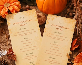 Thanksgiving Menu Template 9x4 | Editable Friendsgiving Canva Menu | Fall Harvest Dinner Printable | Instant Download Menu Card, Dinner Menu