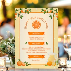 Menu Canva com Flor de Laranjeira | Menu de Chá de Panela Cítrico | Modelo de Menu Digital Vintage Caprichoso | Download Instantâneo do Mimosa Bar