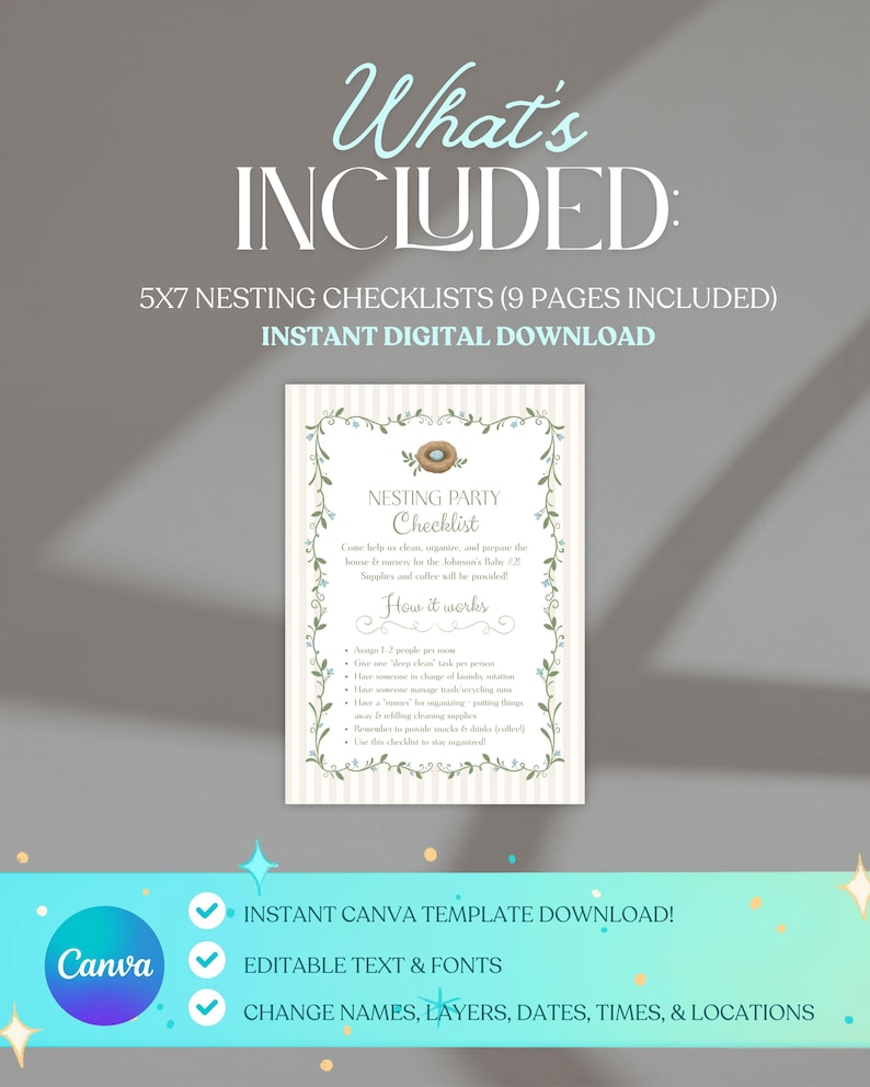 Editable Nesting Party Checklist | Canva Template | Baby Sprinkle ...