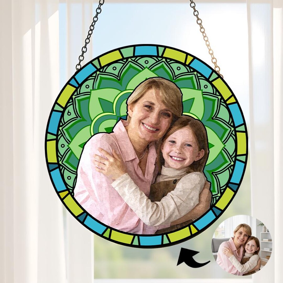 Custom Photo Portrait Stained Glass Suncatcher Gift for Mom,mum Gift ...