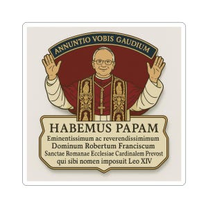 Adesivo Habemus Papam – Comemoração da Eleição do Papa Leão XIV | Fumaça Branca do Vaticano | Presente Católico | Adesivo de Vinil com Impressão Artística Papal