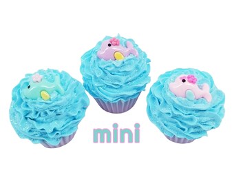 Miniature Blue Glitter Cupcake Zipper Charm