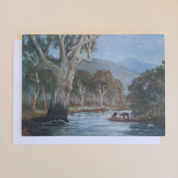 Cattle In The River - Blank Greeting Card With Envelope Printed In Australia