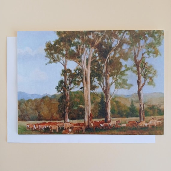 Cattle Under The Tall Gums - Blank Greeting Card With Envelope Printed In Australia