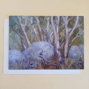 Blue Wrens - Blank Greeting Card With Envelope Printed In Australia