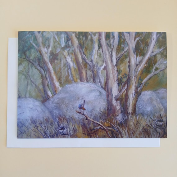 Blue Wrens - Blank Greeting Card With Envelope Printed In Australia
