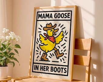 Cowboy Goose Art Print, Farmhouse Animal Decor (Digital Download)