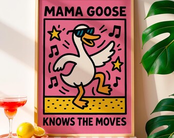 Dancing Goose Art Print, Mama Goose, Music Lover Decor (Digital Download)