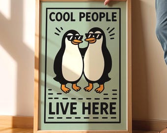 Funny Penguin Couple Art Print, Quirky Home Decor (Digital Download)