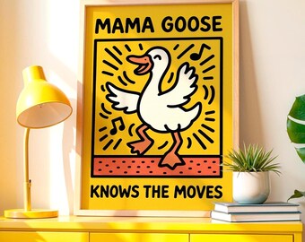 Dancing Goose Art Print, Funny Animal Poster, Musical Wall Decor (Digital Download)