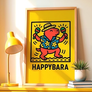 Dancing Capybara Art DIGITAL DOWNLOAD, Funny Happybara Printable Poster, Tropical Capybara Wall Decor, Hawaiian Shirt Animal Print