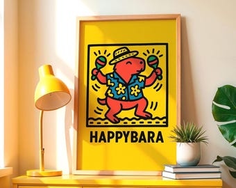 Dancing Capybara Art Print, Funny Happybara, Tropical Decor (Digital Download)