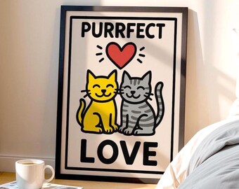 Cat Couple Love Print, Funny Valentine's Decor (Digital Download)