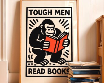 Funny Gorilla Reading Poster, Bookish Wall Art (Digital Download)