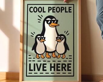 Sunglasses Penguin Family Art Print: Funny Animal Poster (Digital Download