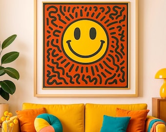 Retro Smiley Face Pop Art Print, Joyful Room Decor (Digital Download)