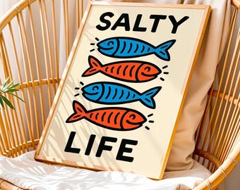 Salty Life Fish Poster, Coastal Summer Art (Digital Download)