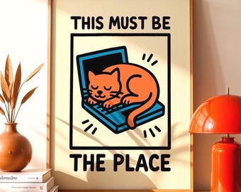 Funny Cat Laptop Art Print, Cozy Home Decor (Digital Download)