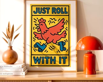 Roller Skating Chicken Art Print, Funny Animal Poster (Digital Download)