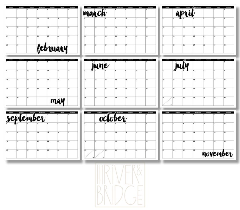 12month Desk or Wall Calendar // DIGITAL FILE Etsy
