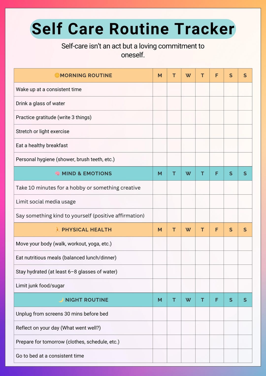 Self Care Planner Printable | Daily & Weekly Routine Tracker | Habit ...