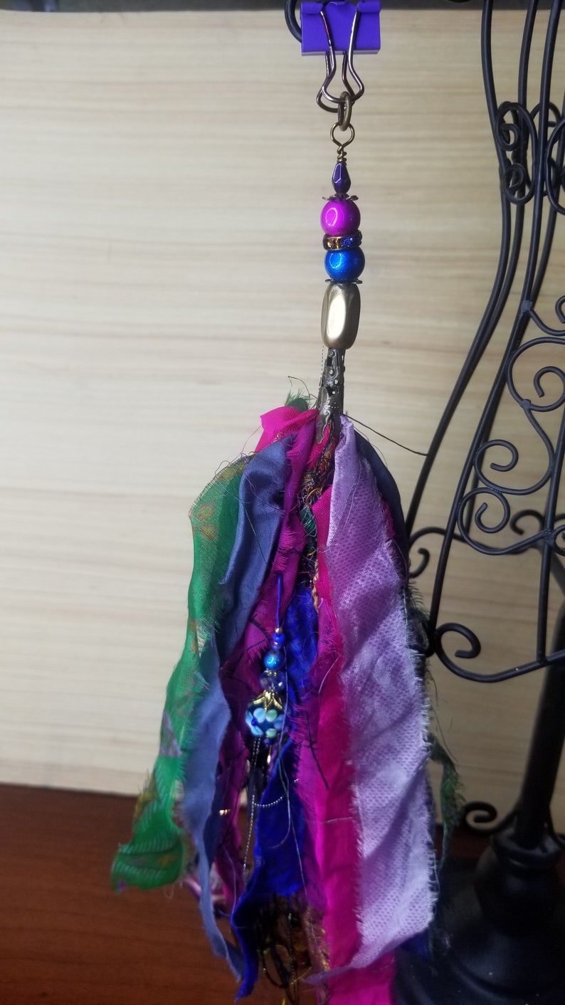 Boho Tassel with Hand Beaded Tassel Topper Sari Silk Tassels Junk Journal Embellishments