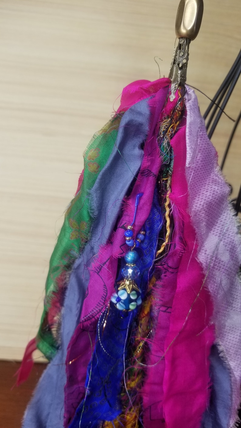 Boho Tassel with Hand Beaded Tassel Topper Sari Silk Tassels Junk Journal Embellishments