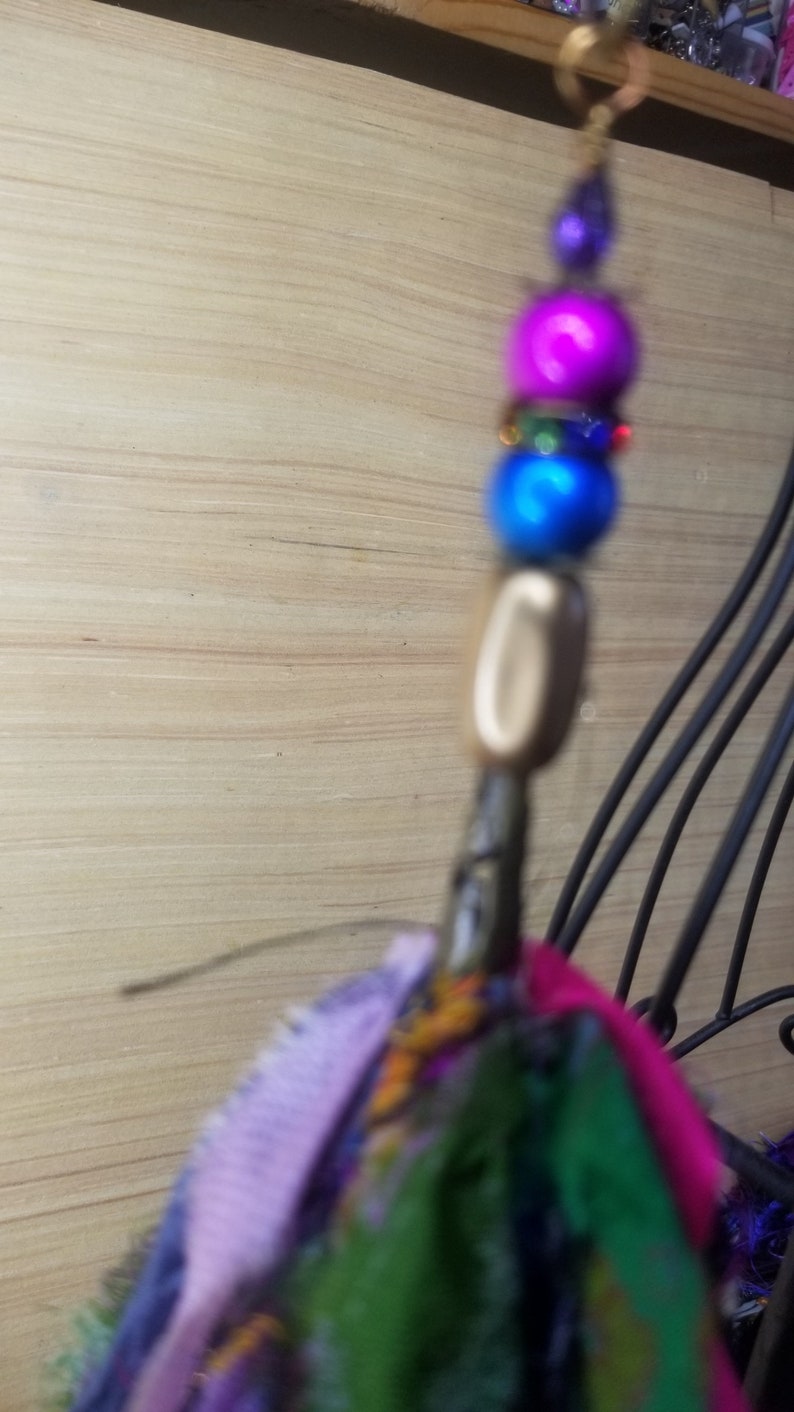 Boho Tassel with Hand Beaded Tassel Topper Sari Silk Tassels Junk Journal Embellishments