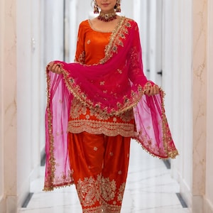 Heavy Silk Kurta Set with Dhoti and Dupatta, Festival Wear Salwar Kameez