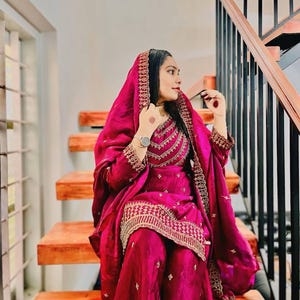 Pakistani Designer Readymade Georgette  Kurta with Embroidery Work, palazzo Set, Beautiful 3 piece Partywear/Wedding Salwar kameez