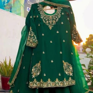 Pakistani Designer Readymade Georgette  Kurta with Embroidery Work, palazzo Set, Beautiful 3 piece Partywear/Wedding Salwar kameez