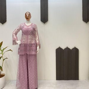 Pakistani Designer Readymade Georgette  Kurta with Embroidery Work, palazzo Set, Beautiful 3 piece Partywear/Wedding Salwar kameez