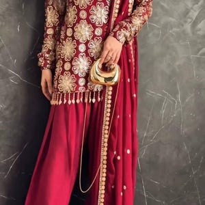 Pakistani Designer Readymade Georgette  Kurta with Embroidery Work, palazzo Set, Beautiful 3 piece Partywear/Wedding Salwar kameez