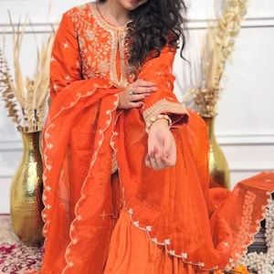 Pakistani Designer Readymade Georgette  Kurta with Embroidery Work, palazzo Set, Beautiful 3 piece Partywear/Wedding Salwar kameez