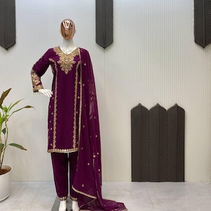 Pakistani Designer Readymade Georgette  Kurta with Embroidery Work, palazzo Set, Beautiful 3 piece Partywear/Wedding Salwar kameez