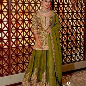 Pakistani Designer Readymade Georgette  Kurta with Embroidery Work, palazzo Set, Beautiful 3 piece Partywear/Wedding Salwar kameez