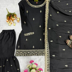Pakistani Designer Readymade Georgette  Kurta with Embroidery Work, palazzo Set, Beautiful 3 piece Partywear/Wedding Salwar kameez