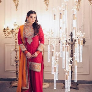 Pakistani Designer Readymade Georgette  Kurta with Embroidery Work, palazzo Set, Beautiful 3 piece Partywear/Wedding Salwar kameez