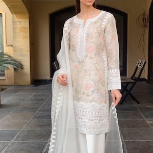 Pakistani Designer Readymade Georgette  Kurta with Embroidery Work, palazzo Set, Beautiful 3 piece Partywear/Wedding Salwar kameez