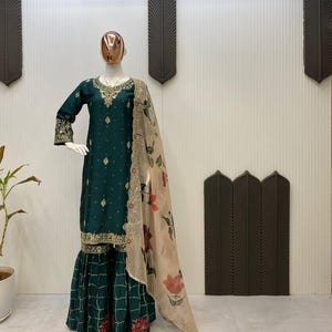 Pakistani Designer Readymade Georgette  Kurta with Embroidery Work, palazzo Set, Beautiful 3 piece Partywear/Wedding Salwar kameez