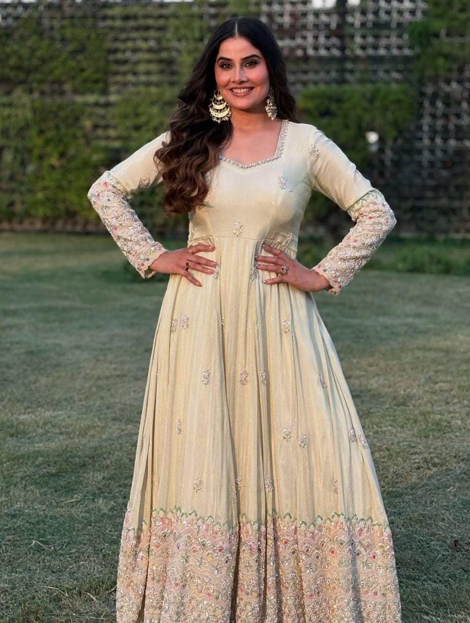 chinese dress ladies Alia Style Georgette Gown | Gorgeous Party Wear Alia Cut Suit in Gwon main image 1