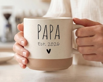 Personalized Papa Mug Est 2026, New Dad Coffee Cup, First Fathers Day Gift, Custom Grandfather Mug With Heart Design