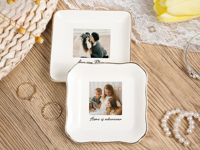 Anpassad fotoprydnadsbricka, födelsedagspresent till mamma, fotopresent till mamma, smyckesfat till mamma, mors dag-present till mamma, anpassad ringfat med bild bild 2