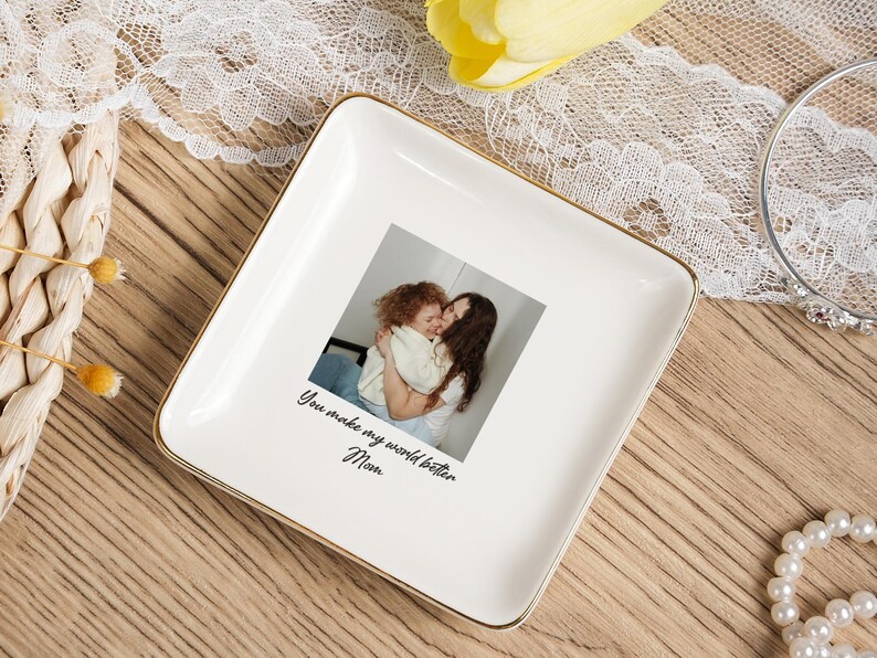 Anpassad fotoprydnadsbricka, födelsedagspresent till mamma, fotopresent till mamma, smyckesfat till mamma, mors dag-present till mamma, anpassad ringfat med bild bild 10