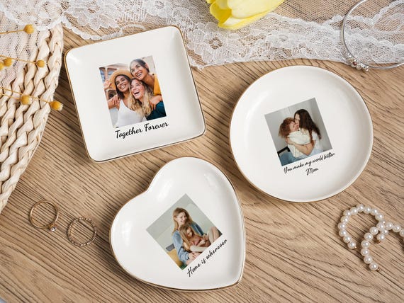 Custom Photo Trinket Tray,Birthday Gift for Mom Photo Gift,Mom Jewelry Dish,Mothers Day Gift for Mom,Custom Ring Dish with Picture
