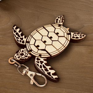 Lasergesneden flexibele schildpad sleutelhangerontwerp – zeeschildpad sleutelhanger SVG lasergesneden bestand – 3D gelaagde puzzel dierenontwerp – cadeau voor oceaanliefhebber